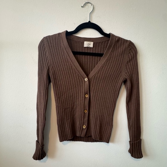 Wilfred Sweaters - Wilfred Chocolate Brown Merino Wool Ribbed V-Neck Cardigan XS